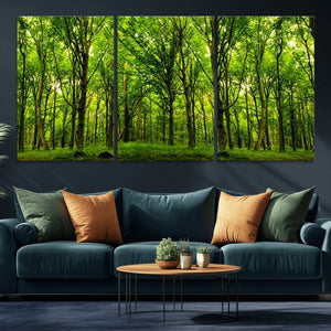 Lush Green Forest Canvas Print | 3-Panel Forest Wall Art |