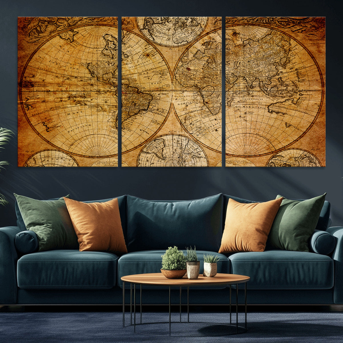 Vintage World Map Canvas Print – Antique Push Pin Travel