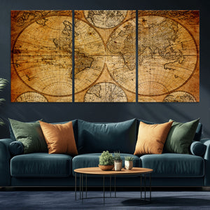Vintage World Map Canvas Print – Antique Push Pin Travel