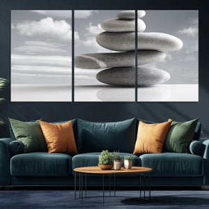 Still Life Black and White Zen Stones Wall Art Canvas,