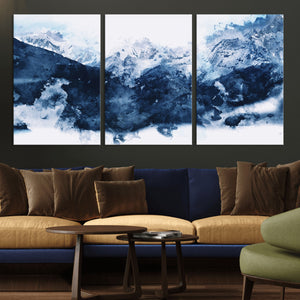 Abstract Blue Mountain Canvas Wall Art – Modern Triptych
