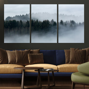 Autumn and Misty Trees in the Forest Wall Art Canvas Print,