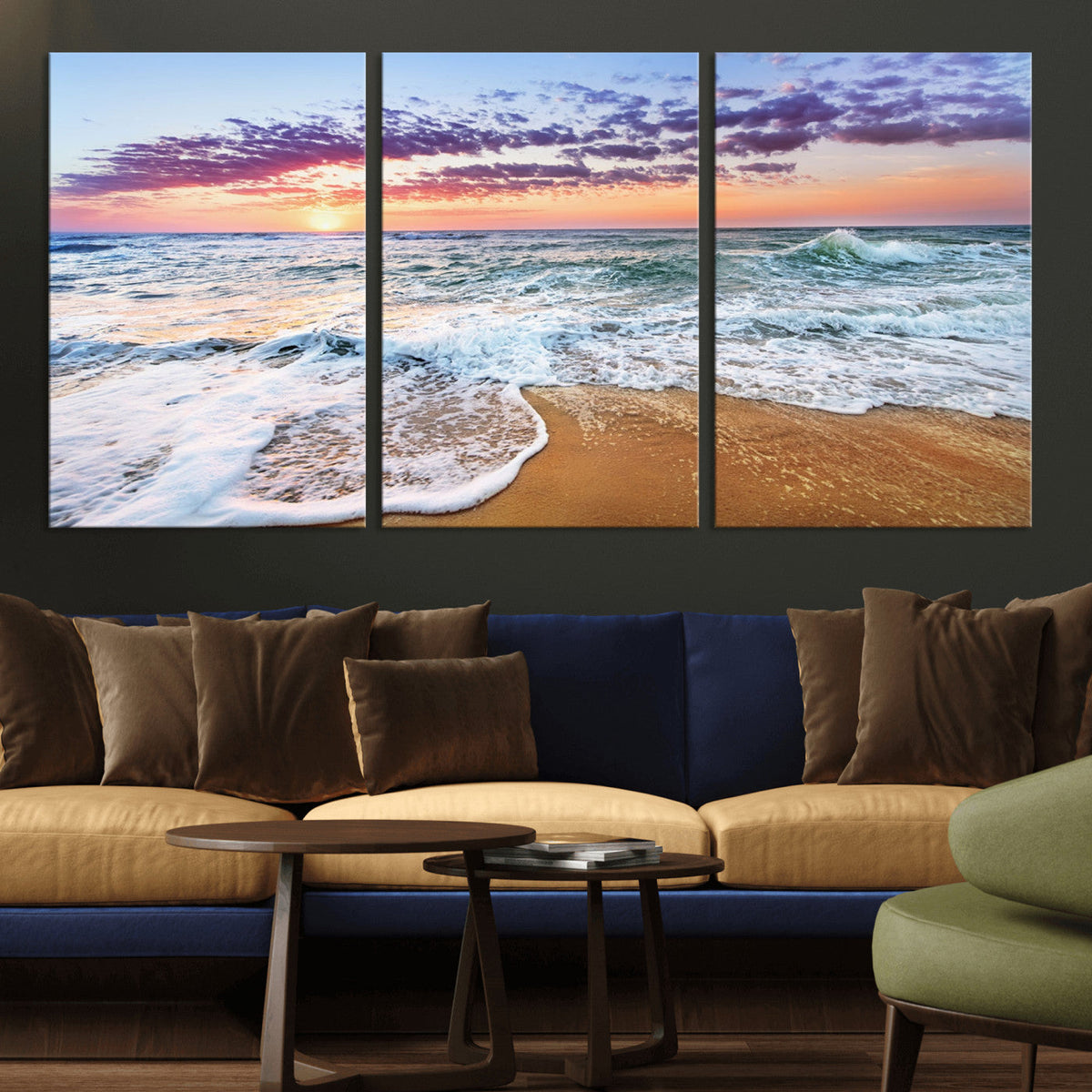 Coastal Sunset Art Beach Canvas Wall Art Print | Ocean Waves