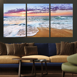 Coastal Sunset Art Beach Canvas Wall Art Print | Ocean Waves