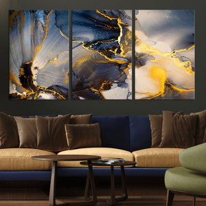 Large Abstract Wall Art Print -  Gold and Blue Abstract