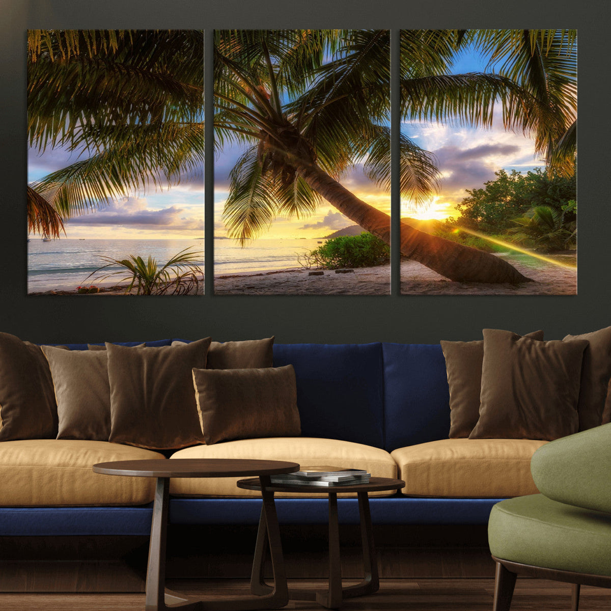Tropical Island Sunset on the Beach Palms Wall Art Canvas