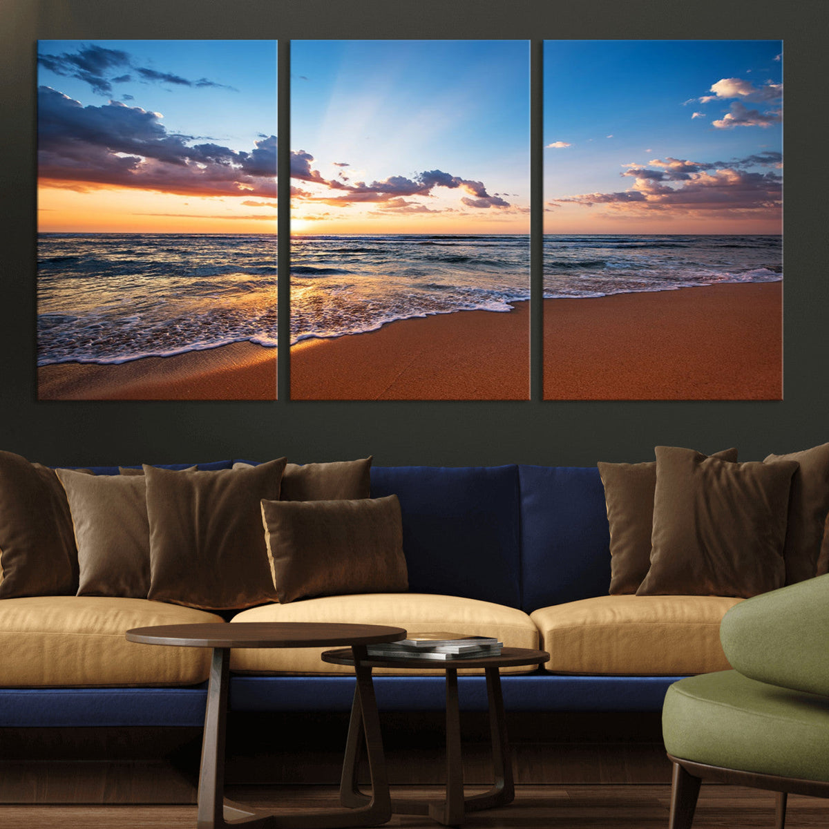 Serene Ocean Sunset Canvas Print, Golden Hour Beach Wall