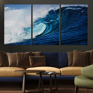 Ocean Wave at Sunset Canvas Art, Large Wall Print of Vibrant