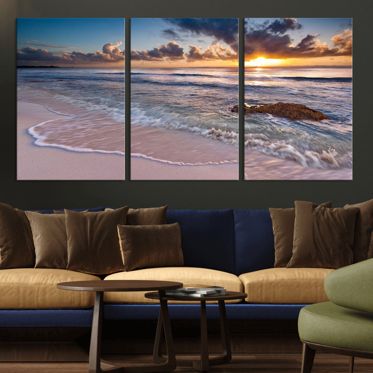 Sea Ocean Sunset Beach Wall Art Canvas Print