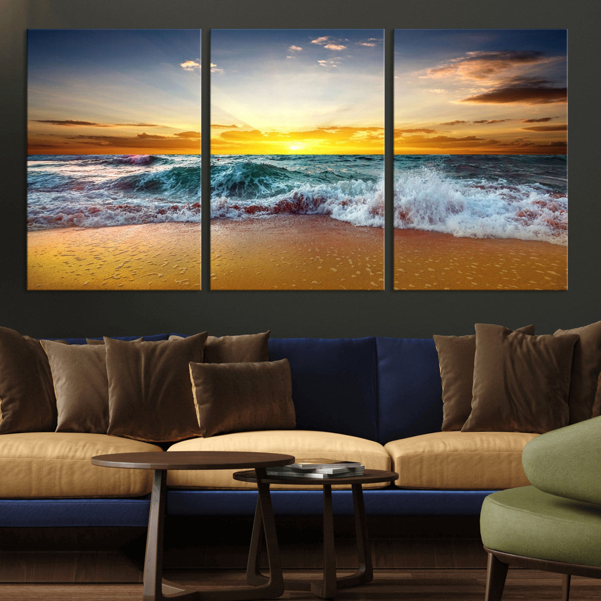 Golden Sunset Ocean Waves Wall Art Canvas Print – Multi