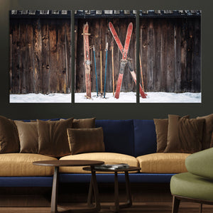 Vintage Ski Gear Canvas Print, Vintage Ski Gear Against