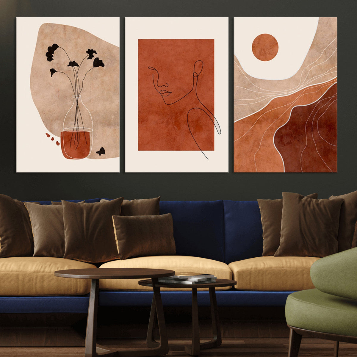 Boho Sunset Mountain Canvas Print, Modern Boho Sunset