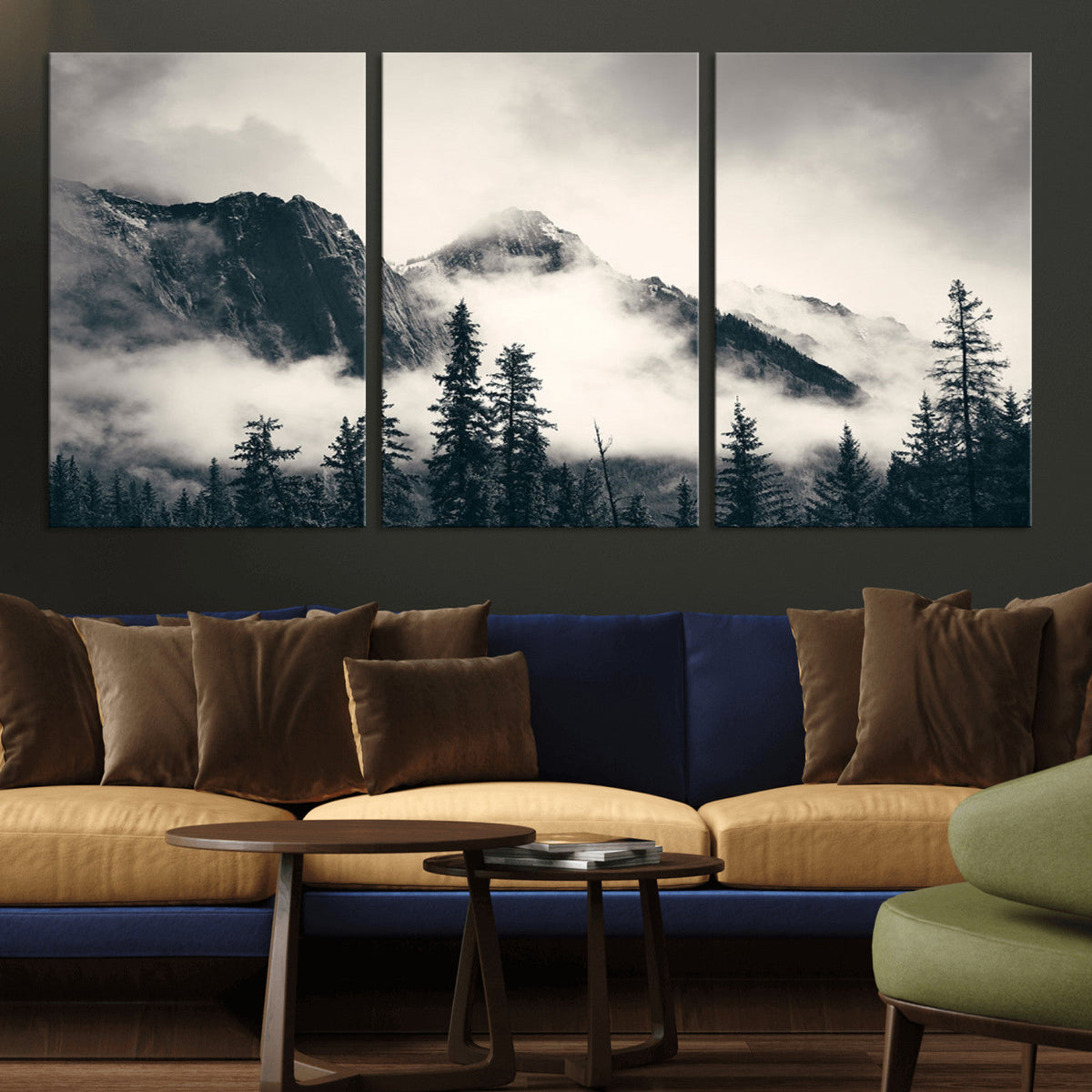 Large Foggy Mountain Forest Wall Art Canvas Print | Misty