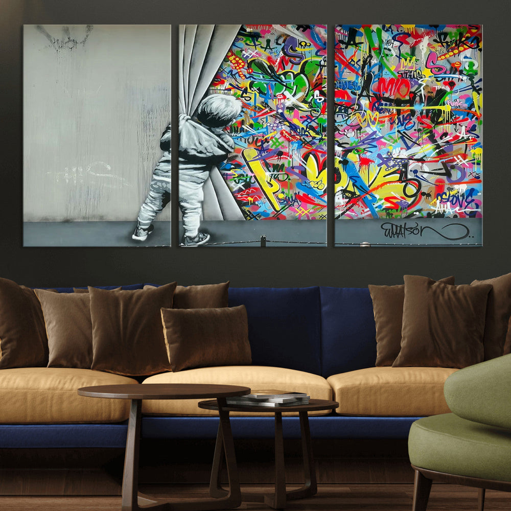 Banksy Colorful Street Graffiti Canvas Wall Art Print,