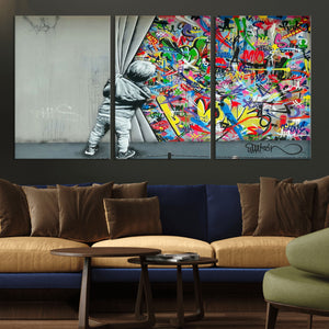 Banksy Colorful Street Graffiti Canvas Wall Art Print,