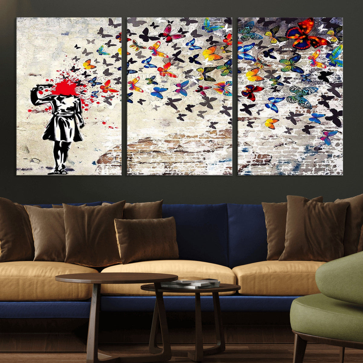 Banksy Art Butterfly Girl Explosion Canvas Art – Vibrant