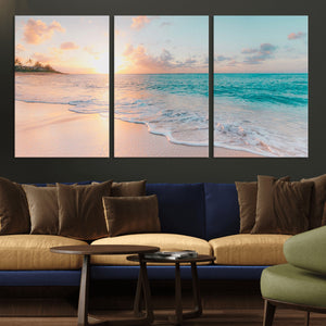 Beach Sunrise Wall Art, Coastal Seascape Canvas Print, Ocean