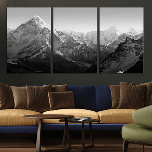 Everest Himalaya Mountain Peaks Black & White Triptych