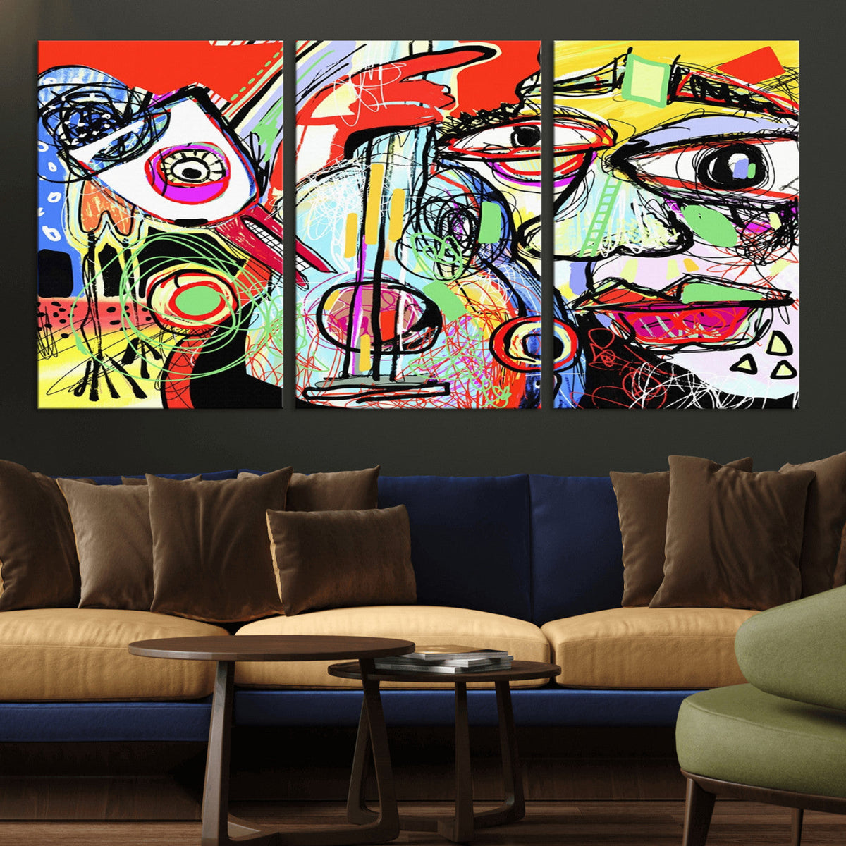 Picasso Style Art Abstract Canvas Wall Art Print , Colorful