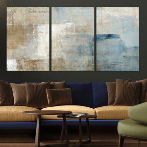 Abstract Blue and Beige Wall Art, Modern Minimalist Canvas