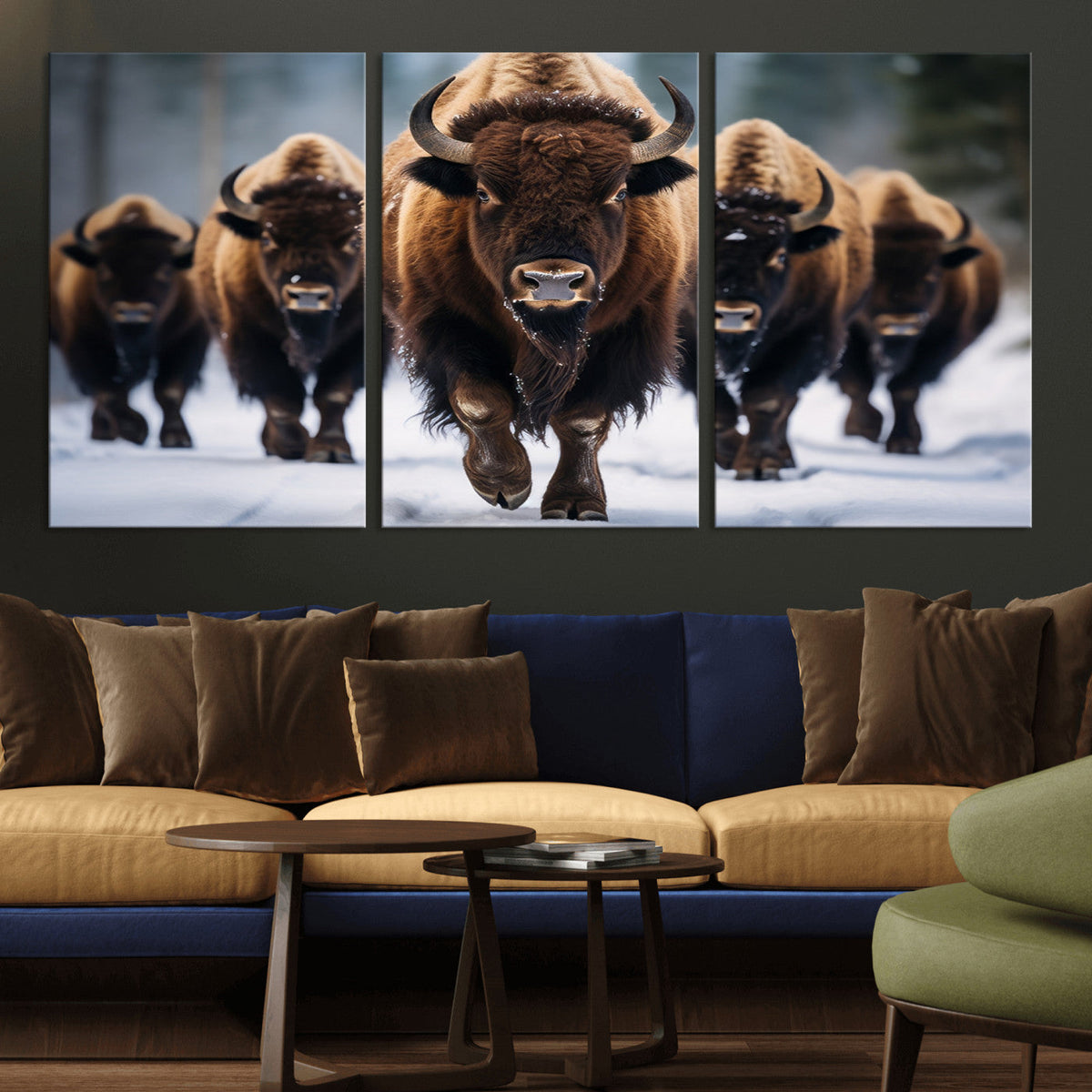 Buffalo Wall Art Canvas Print, American Bison Herd Wall Art