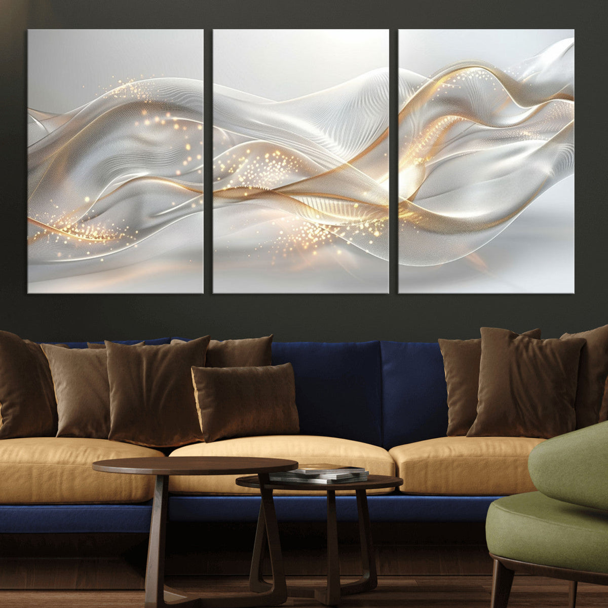 Abstract art Grey and Gold Lines Wall Art