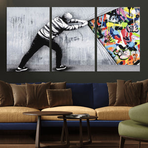 Banksy Art Behind the Curtain Street Wall Art Canvas Print |