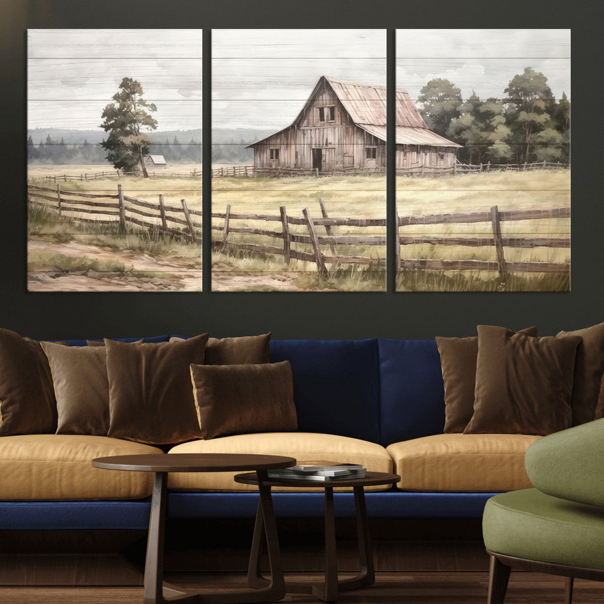 Rustic Farmhouse Barn Wall Art | 3-Panel Framed Gallery Wrap