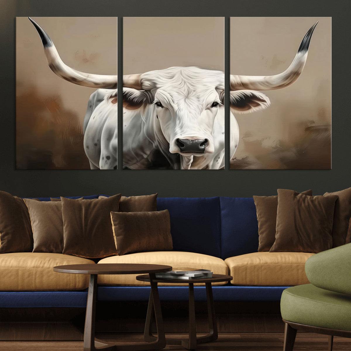White Longhorn Bull Wall Art Canvas Print – Framed and Ready