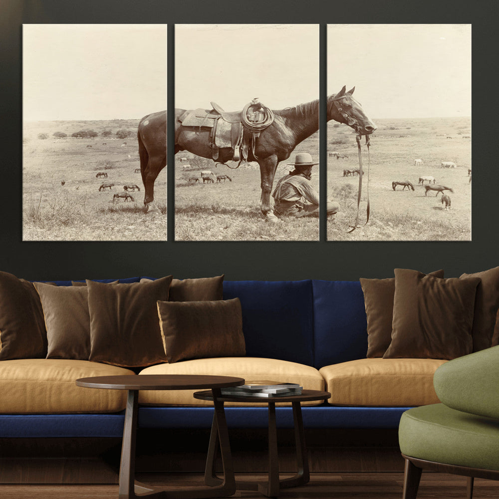 Cowboy Wall Art - Western Horse Canvas Print - Vintage