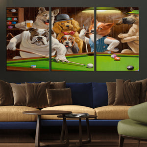 Dogs Playing Pool Canvas Wall Art Funny Gifts Dog Print