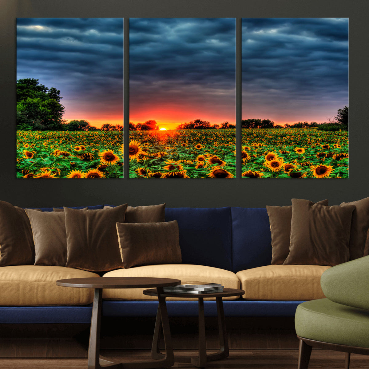 Golden Sunflower Field at Sunset – Breathtaking Sky and