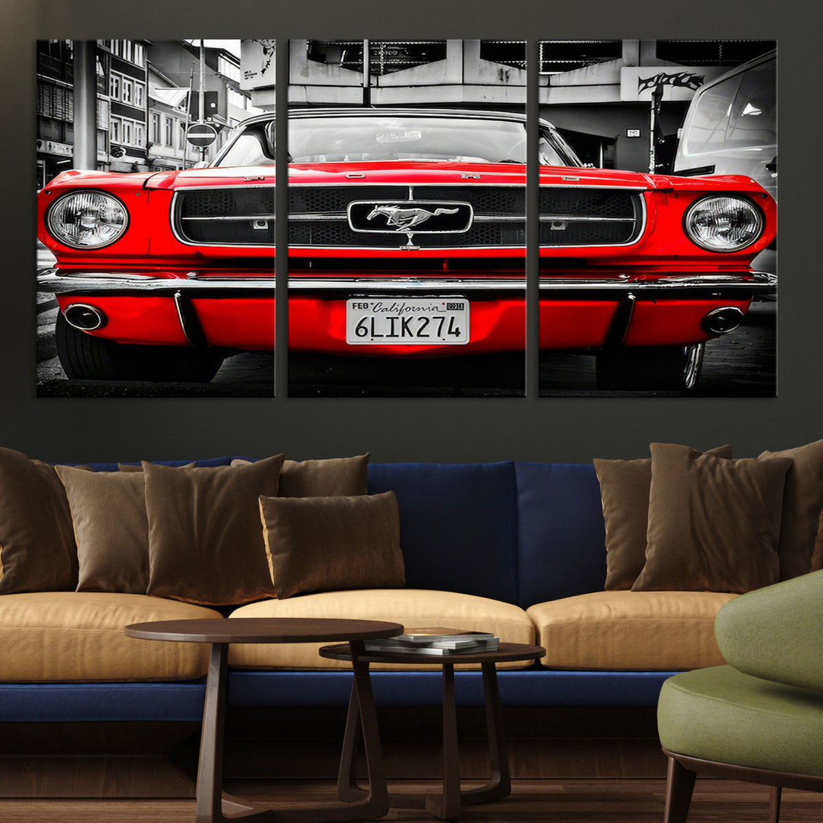 Red Mustang Car Wall Art – Framed Classic Vehicle Canvas
