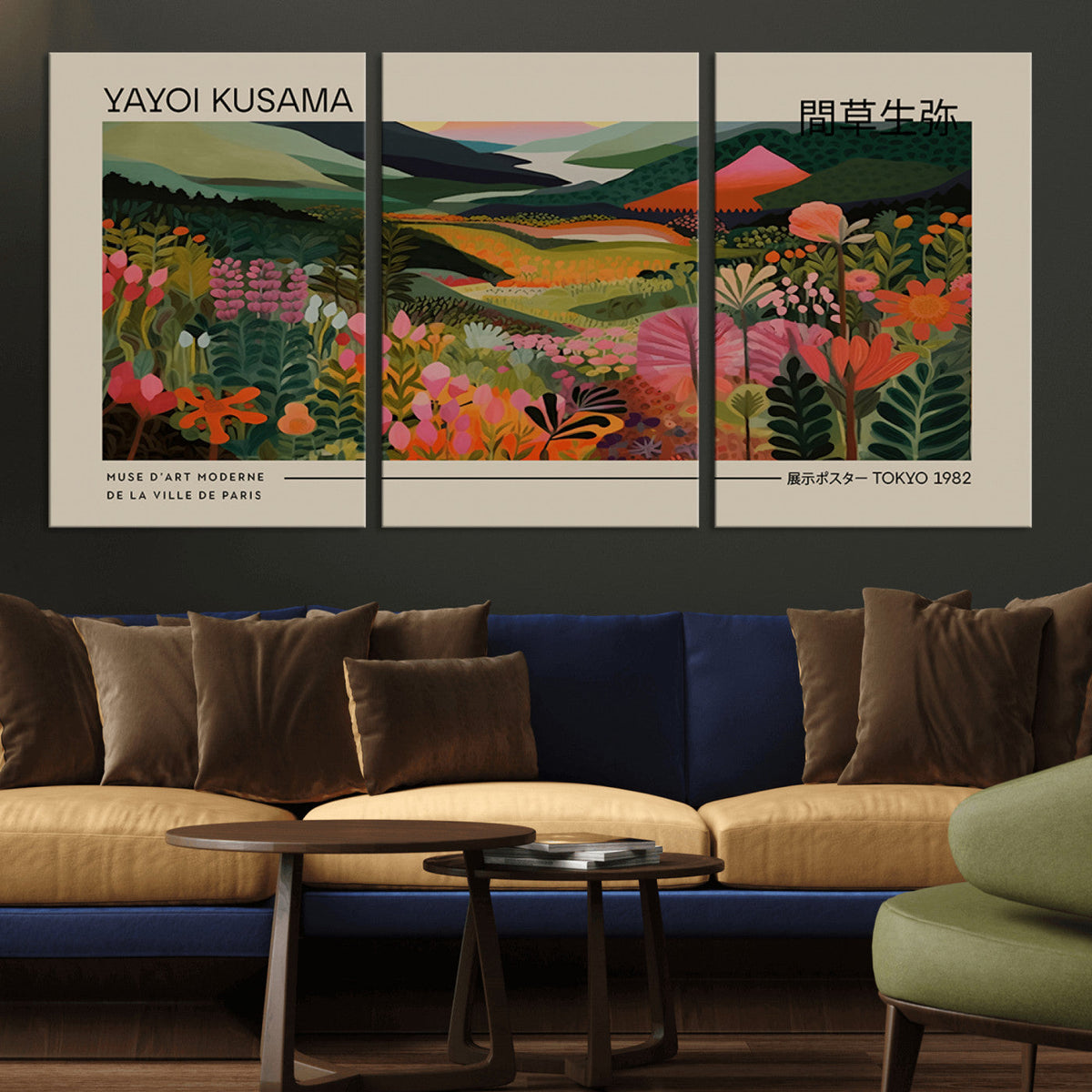 Yayoi Kusama Landscape Canvas Print, Vibrant Floral Mountain
