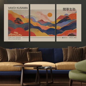 Yayoi Kusama Landscape Canvas Print, Vibrant Floral Mountain