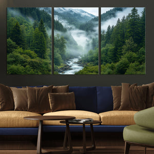 Mountain Forest River Canvas Wall Art Print - Serene Nature