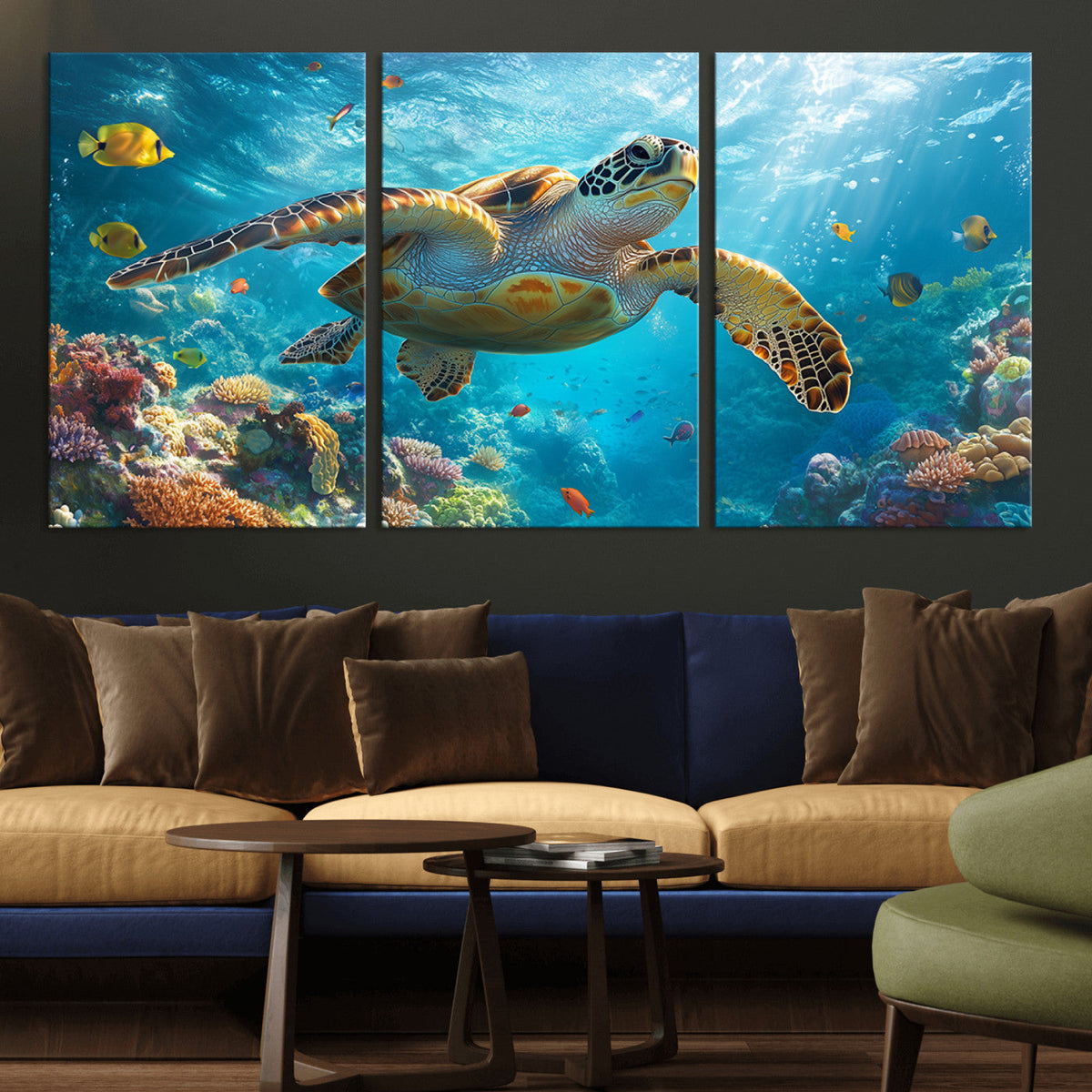 Sea Turtle Underwater Canvas Wall Art Print - Vibrant Ocean