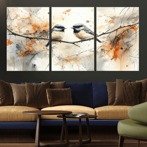 Abstract Watercolor Chickadee Bird Canvas Wall Art Print -