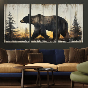 Vintage Bear Wall Art Canvas Print for Farmhouse - Mountain