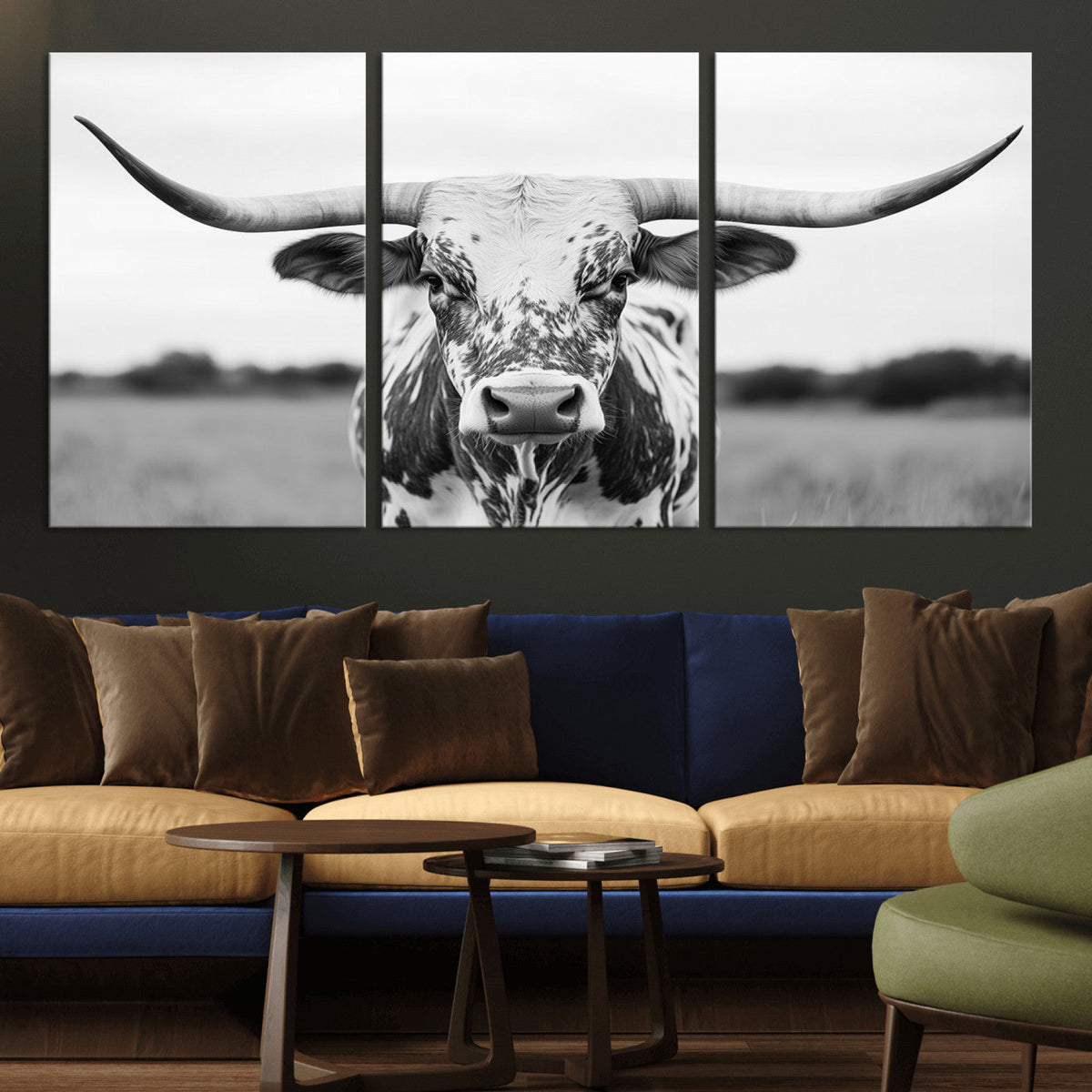 Highland Cow Wall Art Canvas Print – Black and White Western