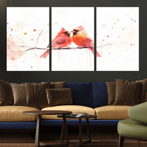 Cardinal Bird Canvas Wall Art - Male and Female Cardinal