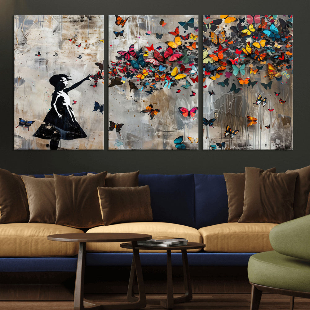 Banksy Butterfly Girl Wall Art – Modern Graffiti Canvas