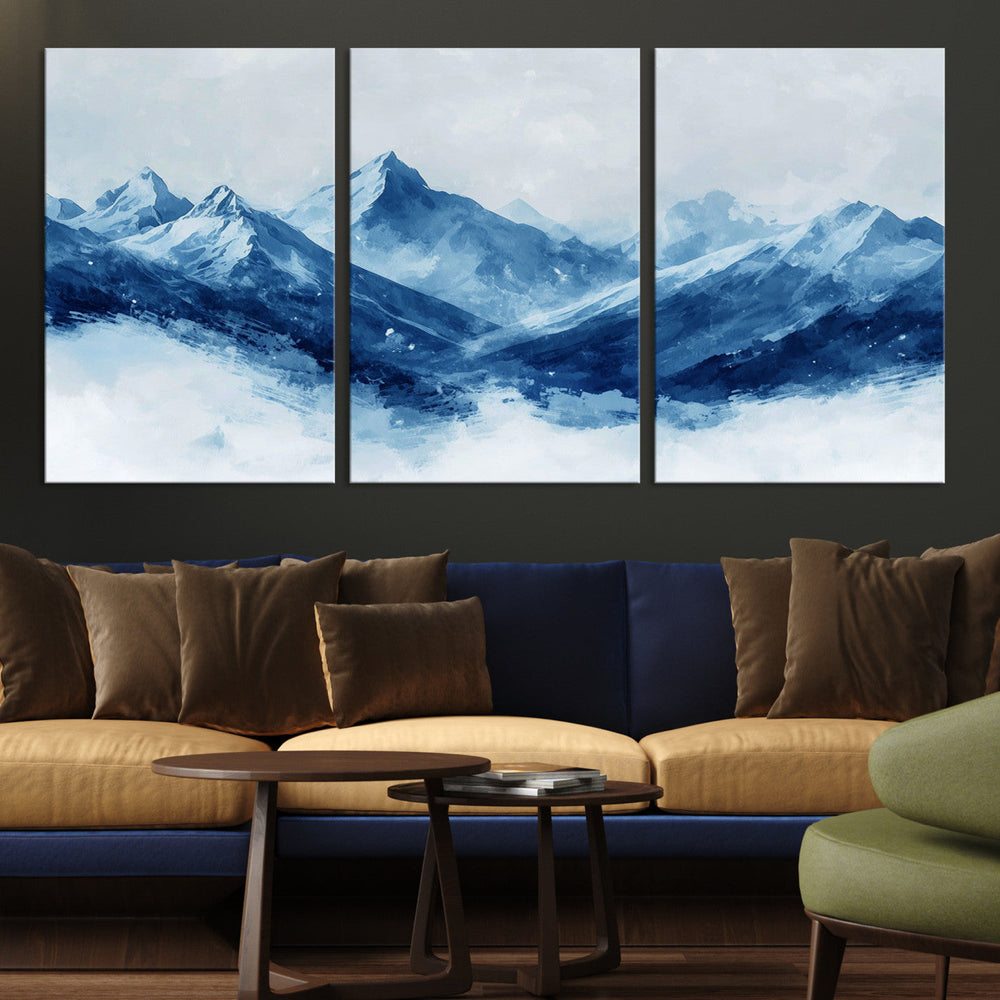 Blue Mountains Wall Art – Framed Snowy Range Canvas Artwork,