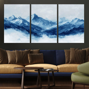 Blue Mountains Wall Art – Framed Snowy Range Canvas Artwork,