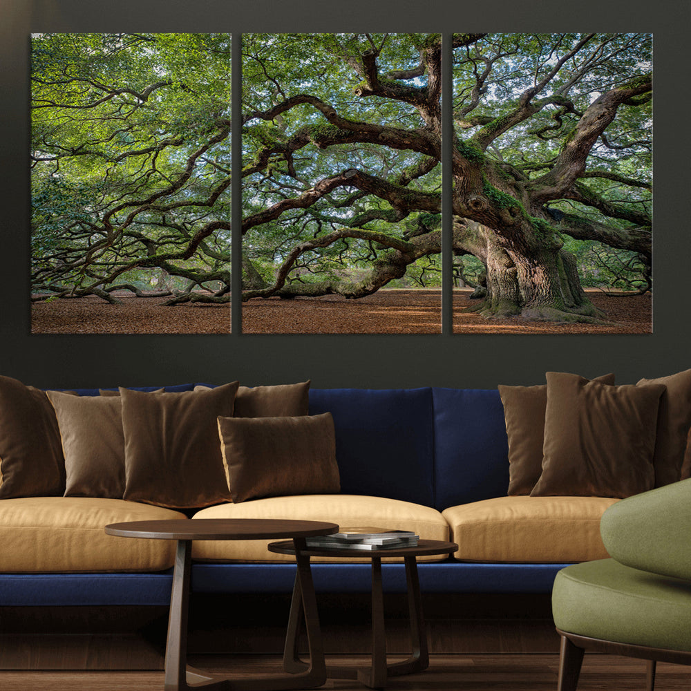 Historic Tree Wall Art – Framed Mossy Branch Canvas Artwork,