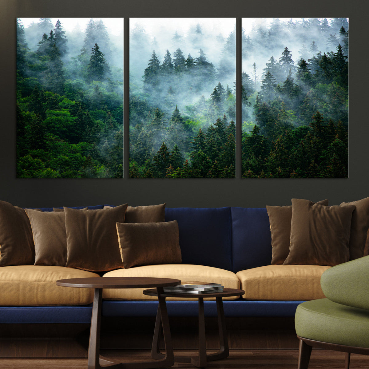 Misty Forest Wall Art Canvas Print – Framed Foggy Mountain