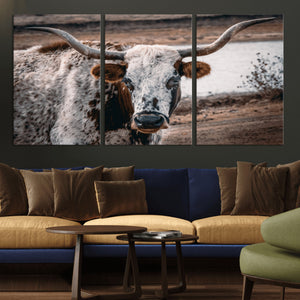 Texas Longhorn Wall Art Canvas Print – Framed Spotted Bull