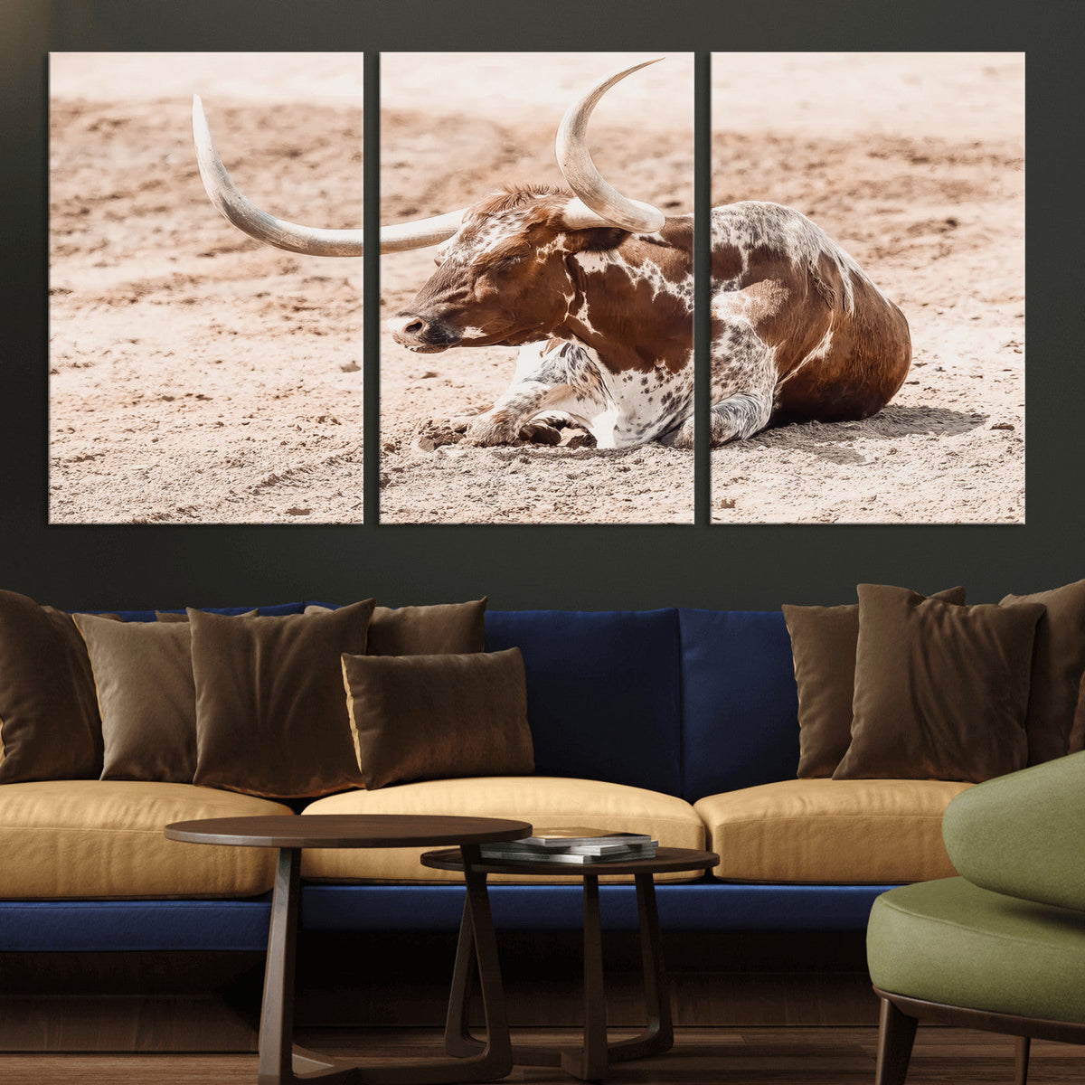 Texas Longhorn Wall Art – Framed Resting Bull Canvas