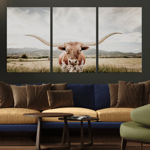 Texas Longhorn Wall Art Canvas Print – Framed Western Cow