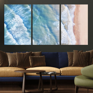 Aerial Ocean View Wall Art Canvas Print – Framed Soft Blue